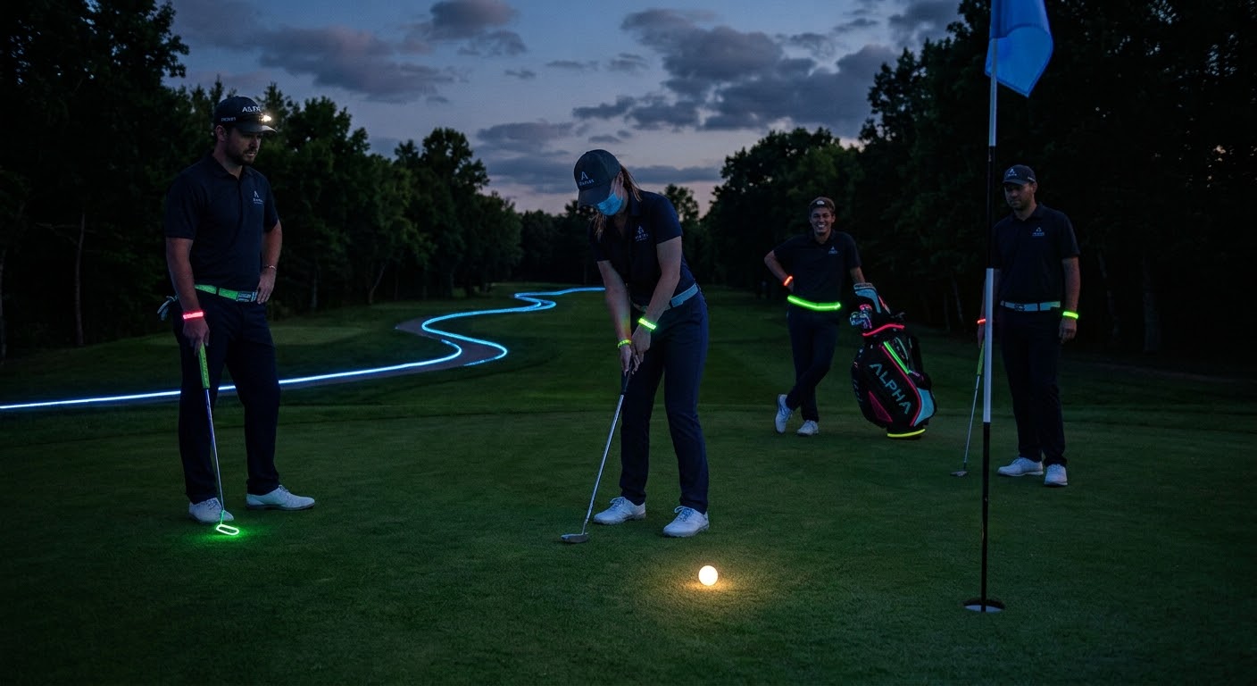 Jugadores en el campo durante la noche con accesorios de luz neón